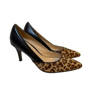 Cole Haan Kyle Pointed Toe Leopard Calf Hair Pumps Black Leather Heels 7.5 B
